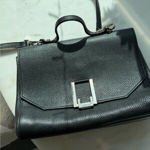 Black Structured Satchel with Top Handle